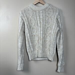 Montgomery Ward Womens Cream Chunky Cable Knit Sweater Size M Cozy Fisherman